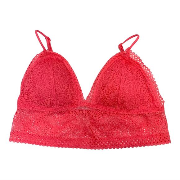VICTORIAS SECRET Bralette Wide Band Lace Triangle Coral Small Coquette Cottage - Picture 1 of 11
